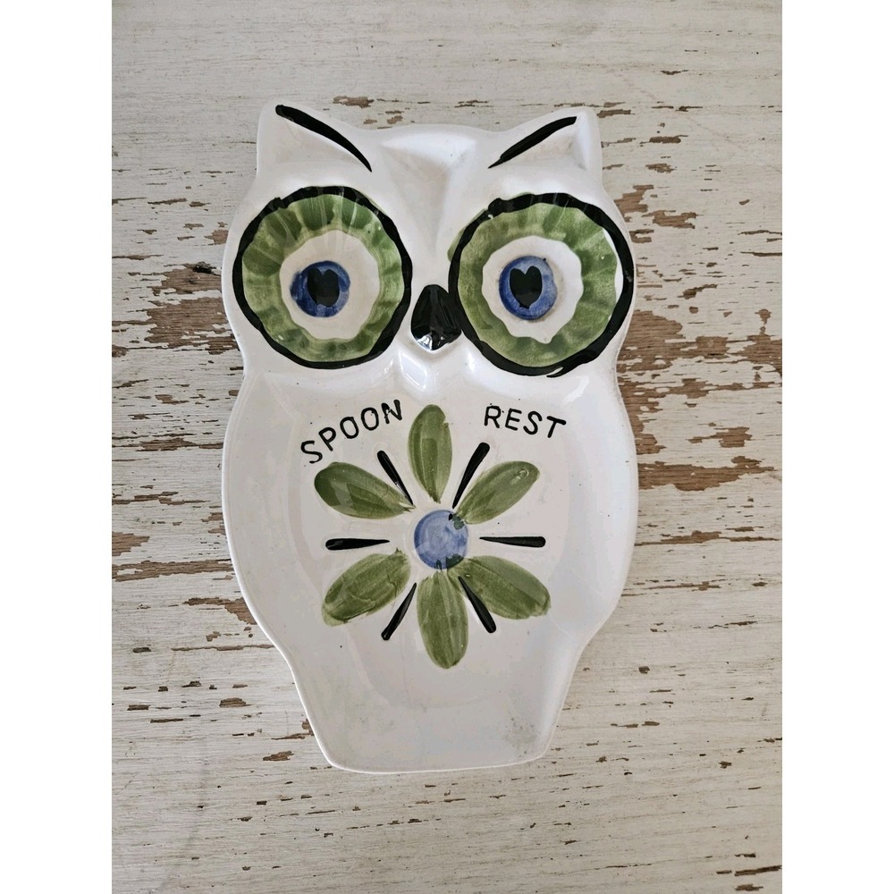 Vintage Owl Spoon Rest Ceramic Retro MCM